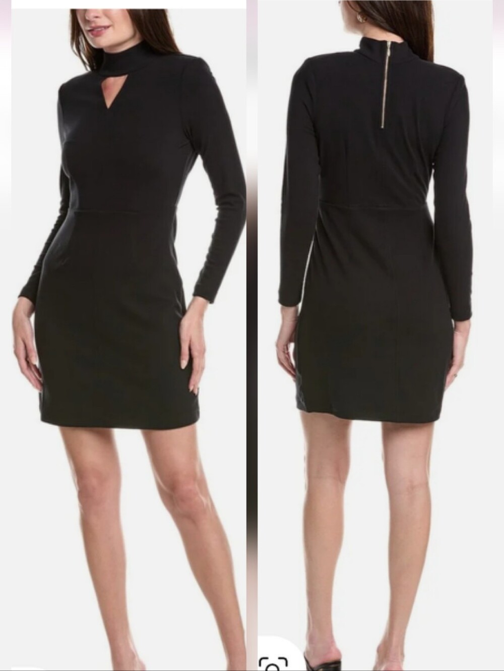 Cabi Black Long-Sleeve Keyhole Shift Dress -